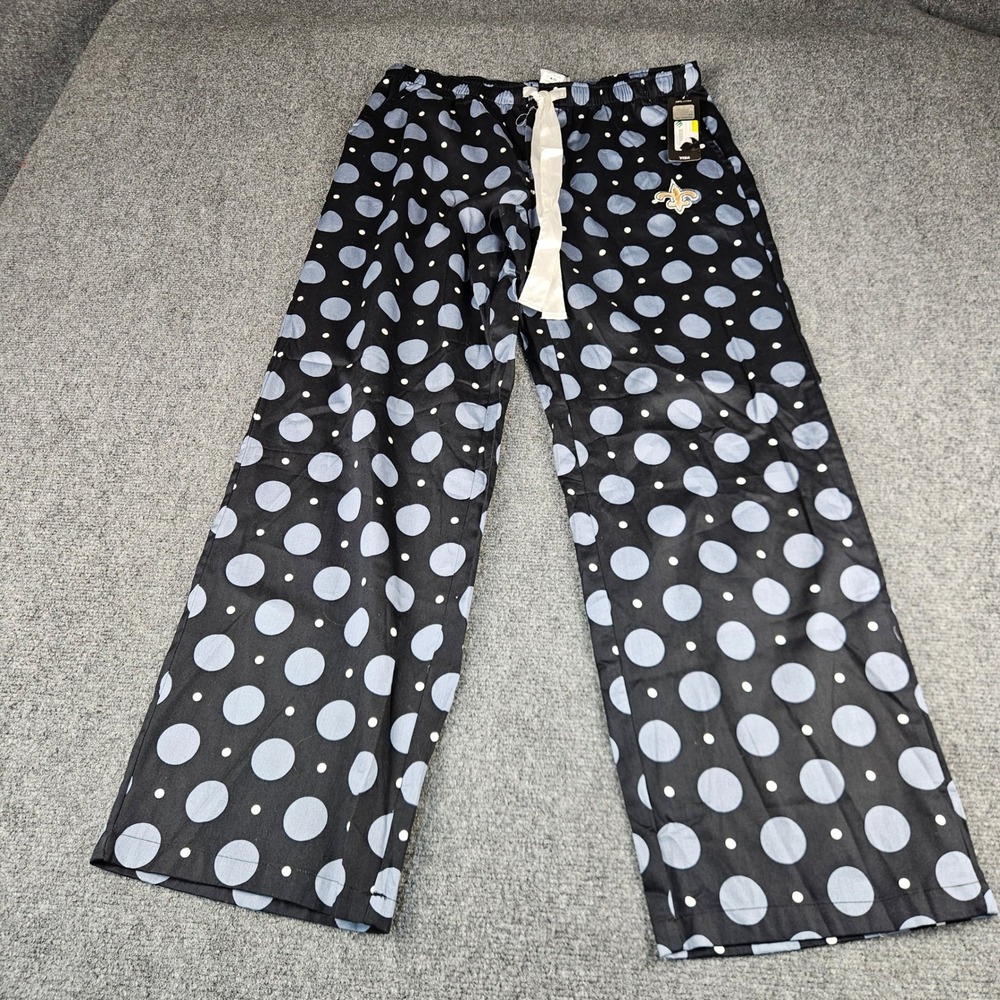 NFL Team Apparel New Orleans Saints Womens Pajama Pants Black‎ Polka Dot Medium